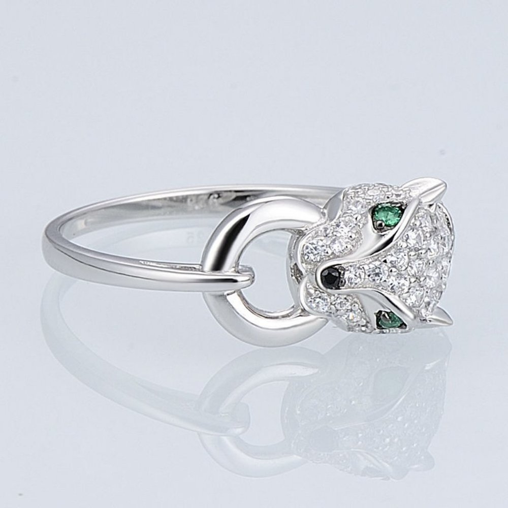 NEW 925 Silver Emerald Diamond Panther Cat Ring - Picture 4 of 6
